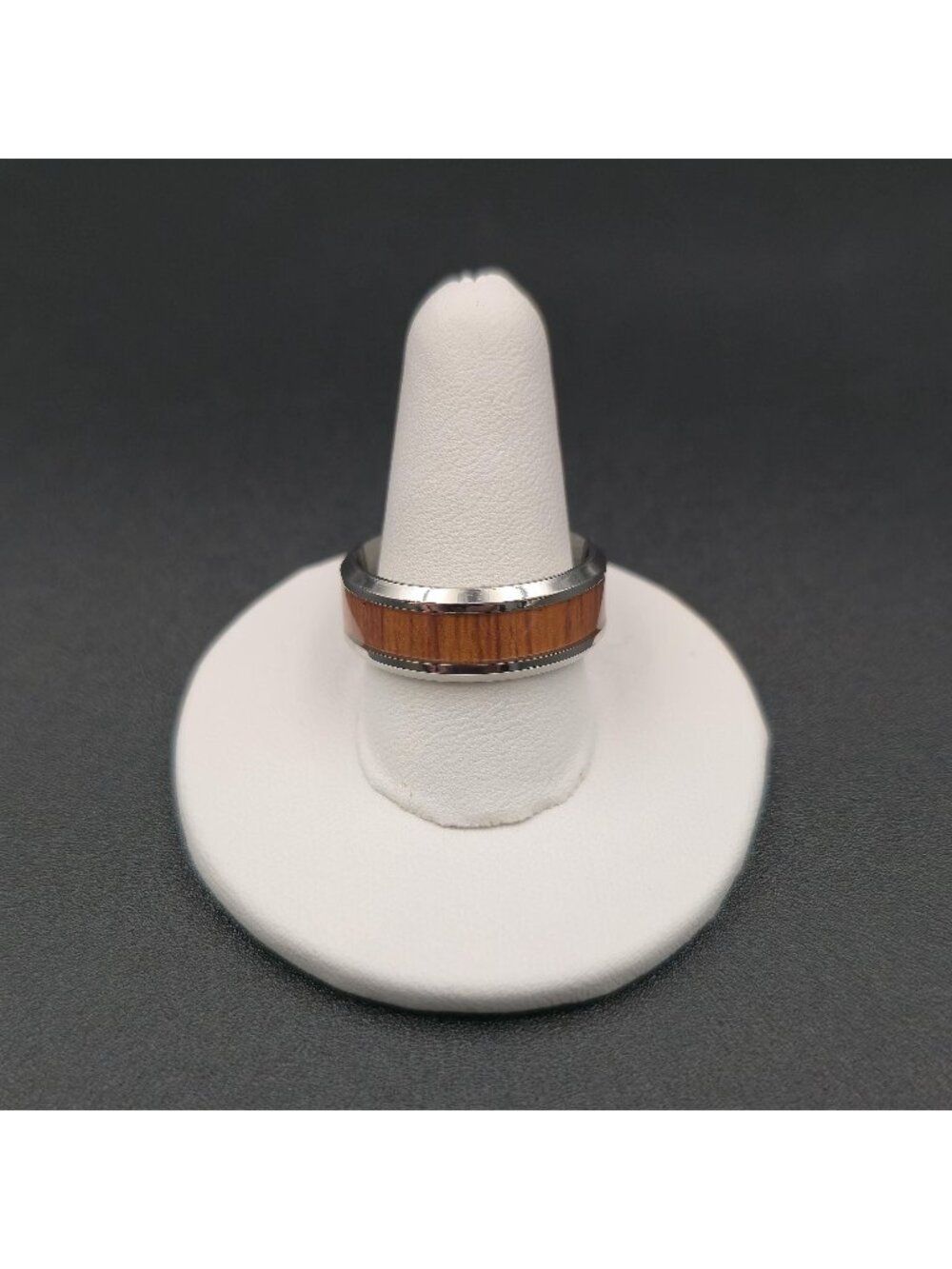 Size 9 Stainless Steel Exotic Wood Inlay Band Ring A7456
